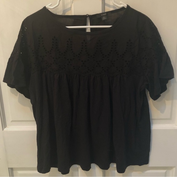 NWOT J. Crew Black Eyelet Top - Picture 1 of 5